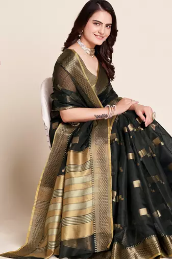 black semi cotton saree with blouse