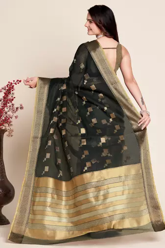 black semi cotton saree with blouse