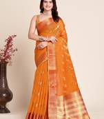 mustard semi cotton saree with blouse