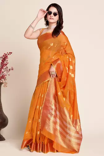 mustard semi cotton saree with blouse