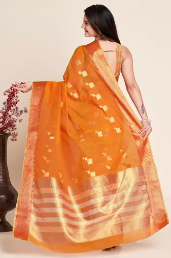 mustard semi cotton saree with blouse
