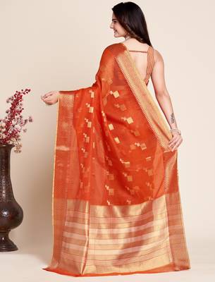 orange semi cotton saree with blouse 3