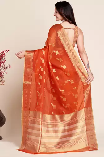 orange semi cotton saree with blouse