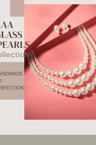 elegant 3 layer white pearl beaded necklace set with matching stud earrings