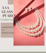 elegant 3 layer white pearl beaded necklace set with matching stud earrings