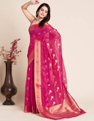pink semi cotton saree with blouse 2