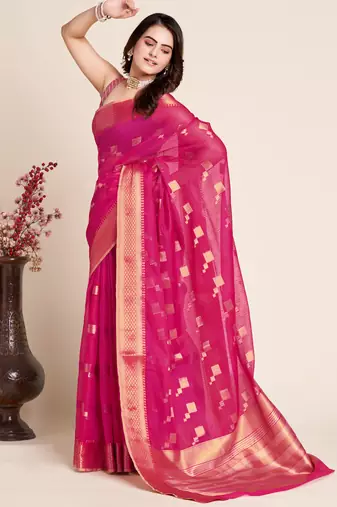 pink semi cotton saree with blouse