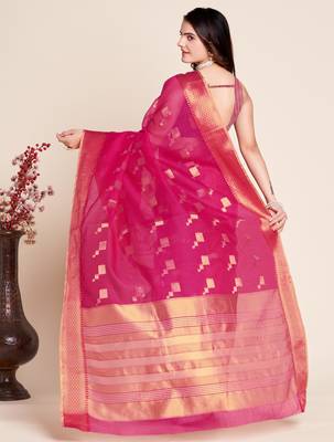 pink semi cotton saree with blouse 3
