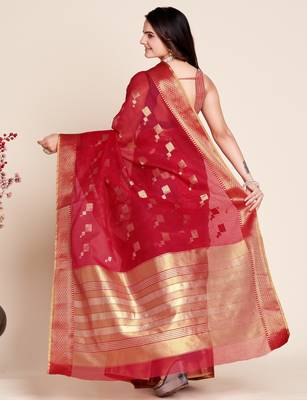 red semi cotton saree with blouse 3
