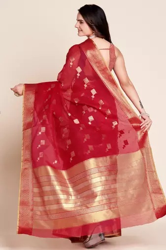 red semi cotton saree with blouse
