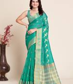 teal semi cotton saree with blouse