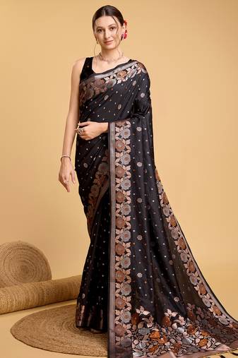 black jacquard saree with blouse piece