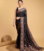black jacquard saree with blouse piece