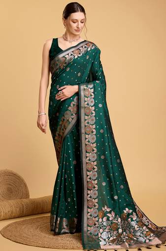 green jacquard saree with blouse piece