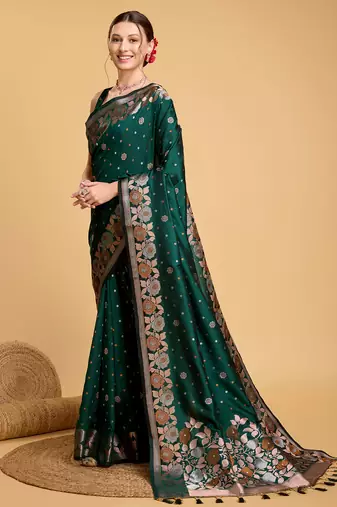 green jacquard saree with blouse piece