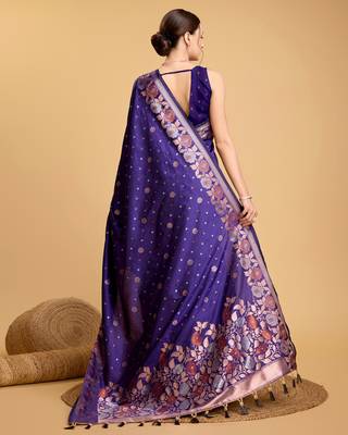 purple jacquard saree with blouse piece 5
