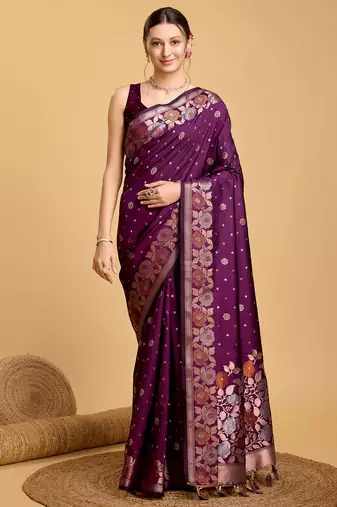 wine jacquard saree with blouse piece