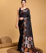 black jacquard saree with blouse piece