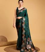 green jacquard saree with blouse piece