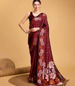 maroon jacquard saree with blouse piece
