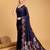 navy_blue jacquard saree with blouse piece