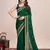 green silk blend saree with contrast zari border pallu and matching blouse