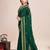 green silk blend saree with contrast zari border pallu and matching blouse