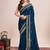 navy_blue silk blend saree with contrast zari border pallu and matching blouse