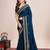 navy_blue silk blend saree with contrast zari border pallu and matching blouse