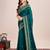 turquoise silk blend saree with contrast zari border pallu and matching blouse