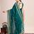 turquoise silk blend saree with contrast zari border pallu and matching blouse