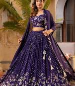 Purple Zari sequin Embroidered Silk Lehenga Choli With Dupatta Set