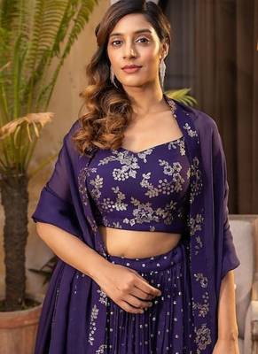 Purple Zari sequin Embroidered Silk Lehenga Choli With Dupatta Set 2