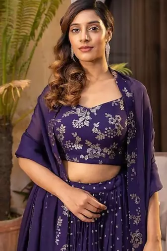 Purple Zari sequin Embroidered Silk Lehenga Choli With Dupatta Set