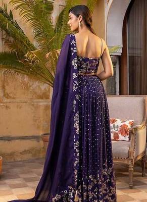 Purple Zari sequin Embroidered Silk Lehenga Choli With Dupatta Set 3