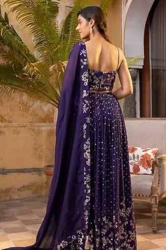 Purple Zari sequin Embroidered Silk Lehenga Choli With Dupatta Set