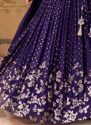 Purple Zari sequin Embroidered Silk Lehenga Choli With Dupatta Set 4
