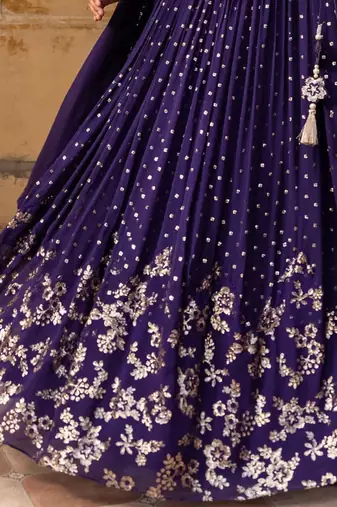 Purple Zari sequin Embroidered Silk Lehenga Choli With Dupatta Set