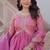 Pink gold-crush fabric with sequins & multi embroidered work gown dupatta