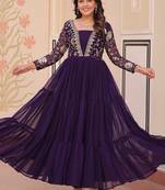 Purple faux blooming with sequins & zari embroidered work gown