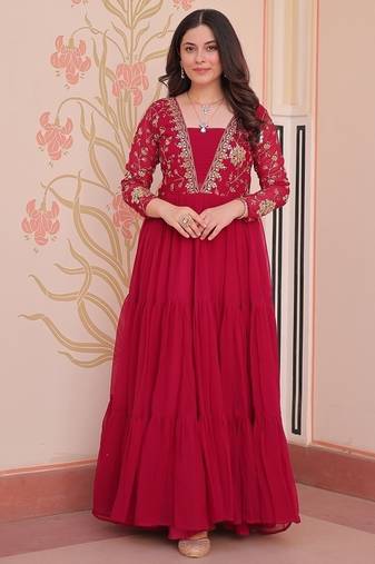 Ranipink faux blooming with sequins & zari embroidered work gown
