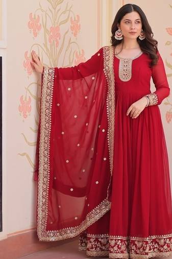 Faux georgette with embroidered work wedding gown dupatta