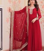 Faux georgette with embroidered work wedding gown dupatta