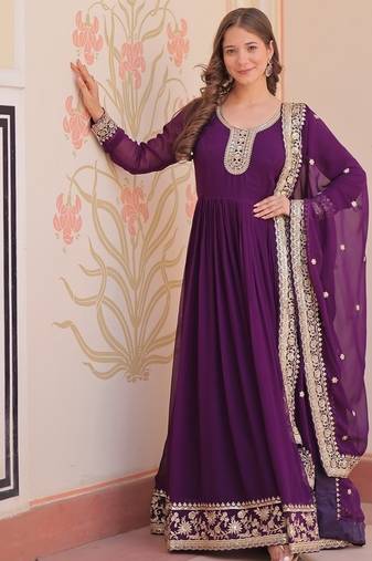Faux georgette with embroidered work wedding gown dupatta