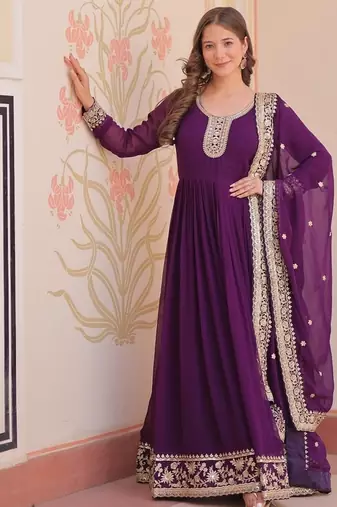 Faux georgette with embroidered work wedding gown dupatta