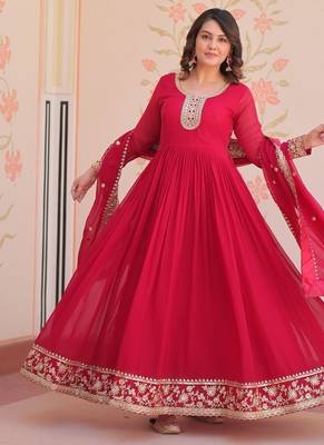 Faux georgette with embroidered work wedding gown dupatta 1