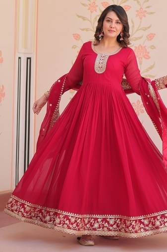Faux georgette with embroidered work wedding gown dupatta