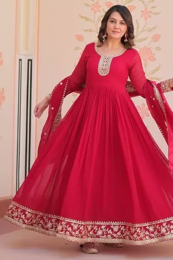Faux georgette with embroidered work wedding gown dupatta
