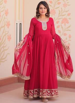 Faux georgette with embroidered work wedding gown dupatta 3