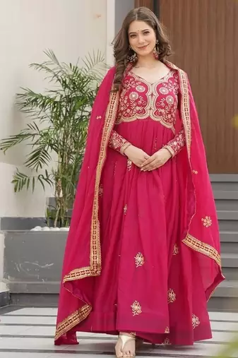 Star georgette with embroidered work wedding gown dupatta